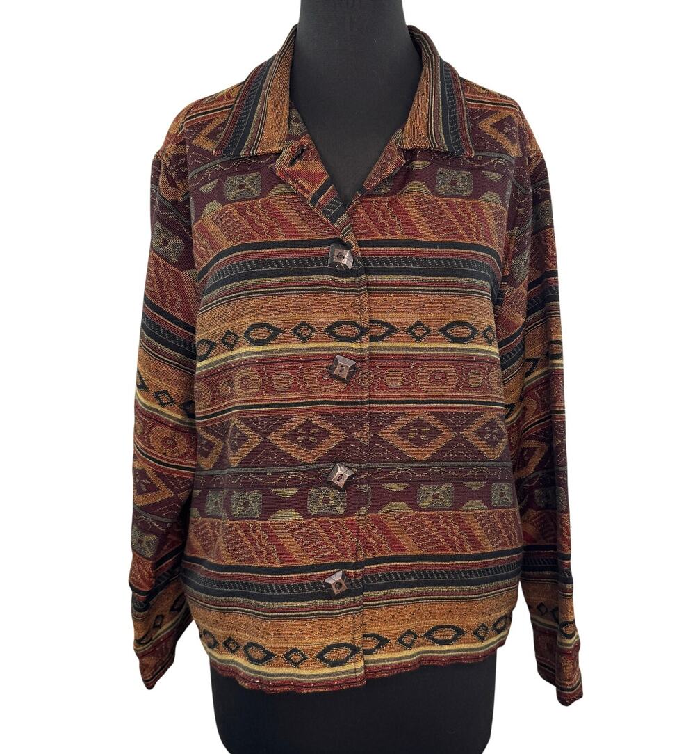 VTG White Stag Tapestry Jacket Aztec Tribal Collared Drop Shoulder Size Large L